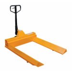 Vestil Steel Pallet Truck V-Shaped Center 78 In. x 45 In. x 43-13/16 In. 4000 Lb. Capacity Yellow-PM4-4548-RL